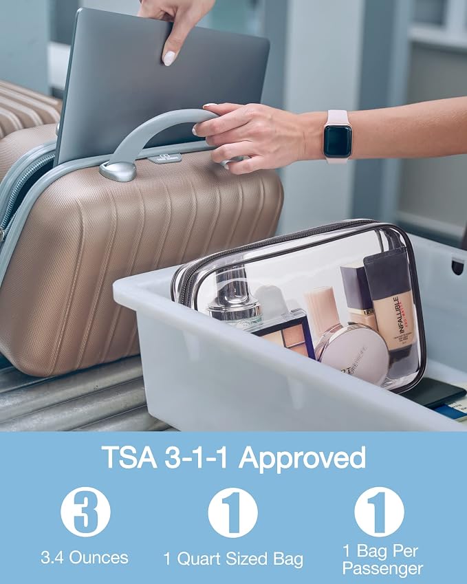 BAGSMART Clear Toiletry Bag 2-Pack TSA Approved Water-Repellent, Black | Carry on Travel Accessories Bag, Airport Airline Quart Size Bags for Women Men, Makeup Cosmetic Bag - Image 3