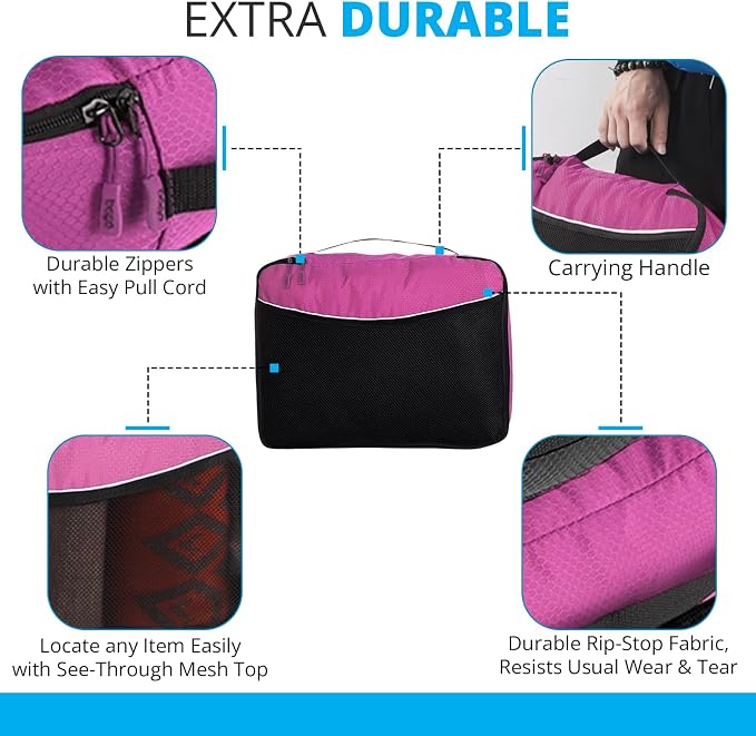 bago 7 Pcs Packing Cubes for Suitcases - 4 Travel Cubes with 3 ZipLock Bags - Luggage Organizer Bags to Get Maximum Storage, Save Time & Effort to Pack - Happy Traveling (Pink) - Image 3