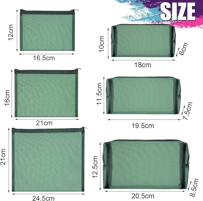 6 Pieces Mesh Makeup Bags Mesh Cosmetic Bag Portable Travel Organizing Zipper Pouch Toiletries Makeup Pouches for Home Office Travel Accessories - Image 2