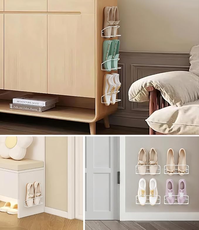 10Pack Wall Mounted Shoe Rack with Sticky Hanging Strips (White) | Very Easy to Install no Need to Drill Hanging Shoe Organizer, for RV, Door,Entryway, Bathroom, Living Room, Mud Room, Laundry - Image 4