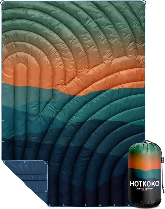 Puffy Camping Blanket,Large Camp Blanket Outdoor Camping Quilt Waterproof | Lightweight Printed Warm Packable Down Alternative Blanket for Camping,Traveling, Stadium, Hiking, Picnics by hotkoko
