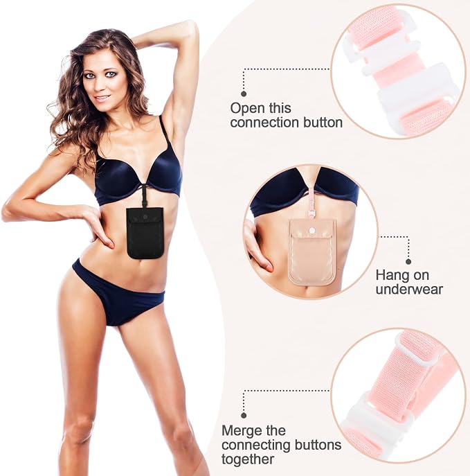 2 Pieces Travel Bra Wallet for Women Hidden Bra Wallet Pickpocket Proof Under Clothes Money Belt Pouch Secret for Passport Money Valuables(5.7 x 4.6 Inch,Black, Pink) - Image 3