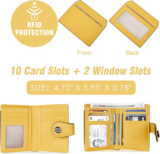 BOSTANTEN Leather Womens Wallet Small RFID Blocking Credit Card Holder | Removable ID Window, Zipper Coin Pocket, Bifold, Minimalist, Fits Small Purses, Daily Use, Ladies Gifts, Floral Yellow - Image 4