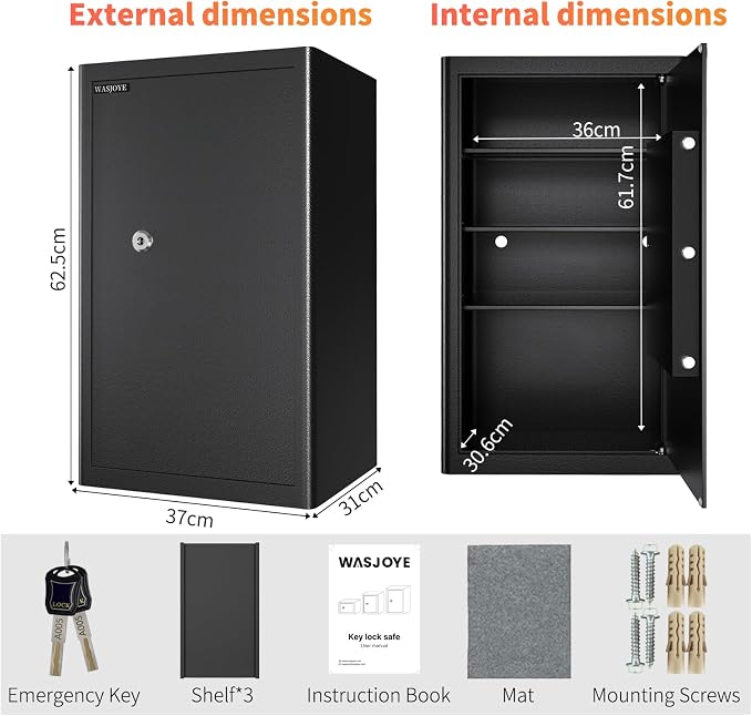 Cabinet Safe with Key for Money, 3.7 Cu Ft Key Security Safety Box | Safe Box Coffre Fort for Cash Jewelry Medicine Passport, Steel Safe Box for Home/Office/Hotel - Image 2