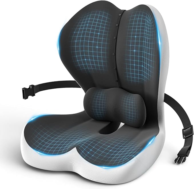 Large Car Seat Cushion with Lumbar Support Pillow for Long Sitting | Hollow Design for Coccyx, Reducing Sciatica Pressure, Tailbone & Lower Back Comfort, Memory Foam Cushion, Non-Slip for Chair by Unknown