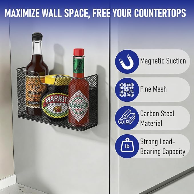Magnetic Baskets for Fridge Shelf Bins Organizer Magnetic Storage Holder Storage Rack Containers for Fridge, Whiteboard, Locker - Magnetic File Holder for Home Kitchen Laundry Office School(Black) - Image 5