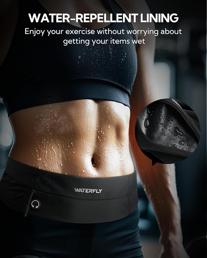 WATERFLY Running Belt Fanny Pack: Slim Lightweight Waist Bag for Runners | Trim-to-Size Hook & Loop Fit 24"-47", Workout Phone Holder, 3 Pockets, Reflective Strip, Fitness Jogging Exercise, Women, Men - Image 5