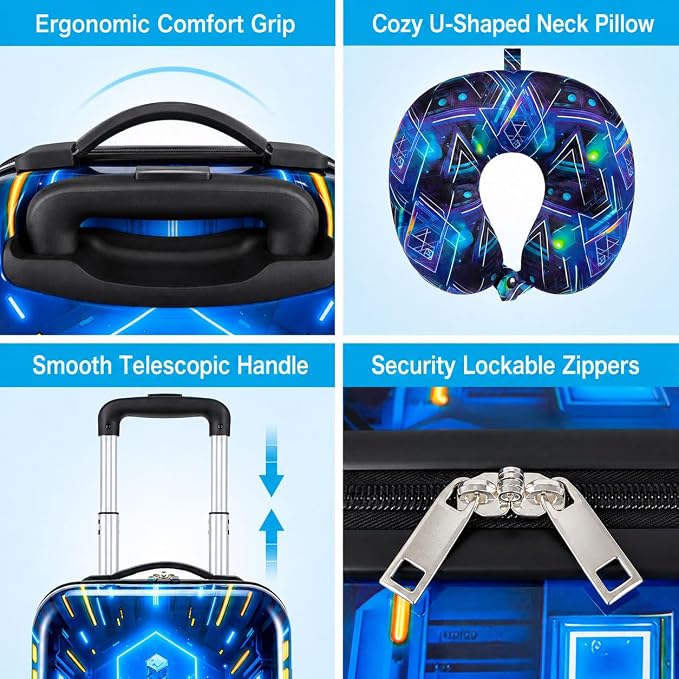 Luggage for Boys with Wheels, Lightweight Hardshell Spinner Kids Suitcase Set 2PCS - Airplane Approved Carry-On for Children Ages 3-10, Futuristic Game Rolling Suitcases for Elementary Toddler Travel - Image 5