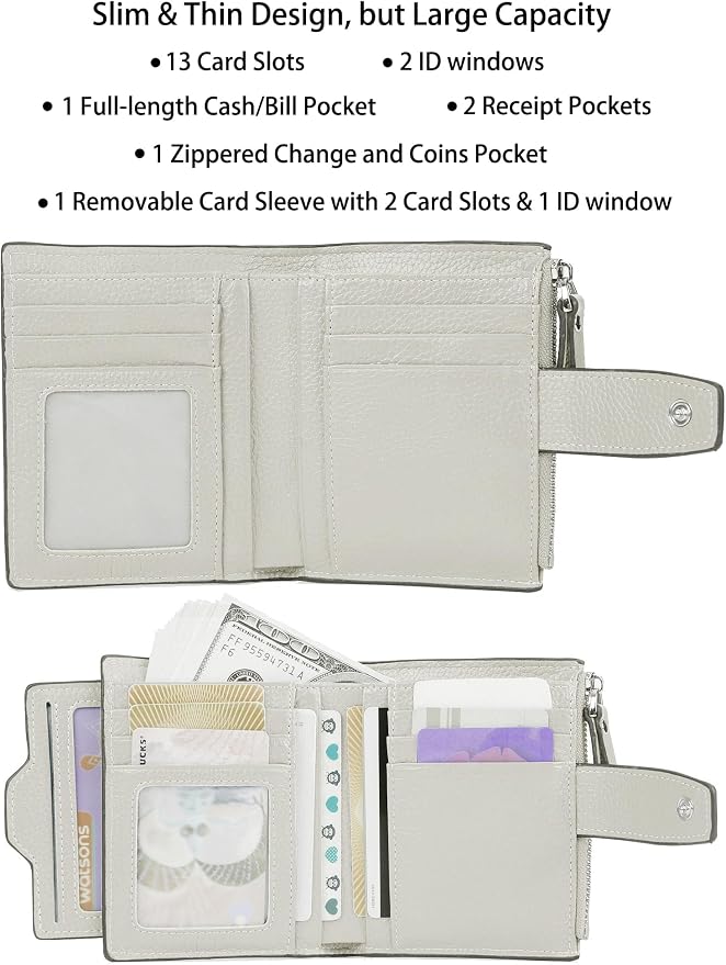 Women's RFID Blocking Leather Small Compact Bi-fold Zipper Pocket Wallet Card Case Purse with id Window - Image 2