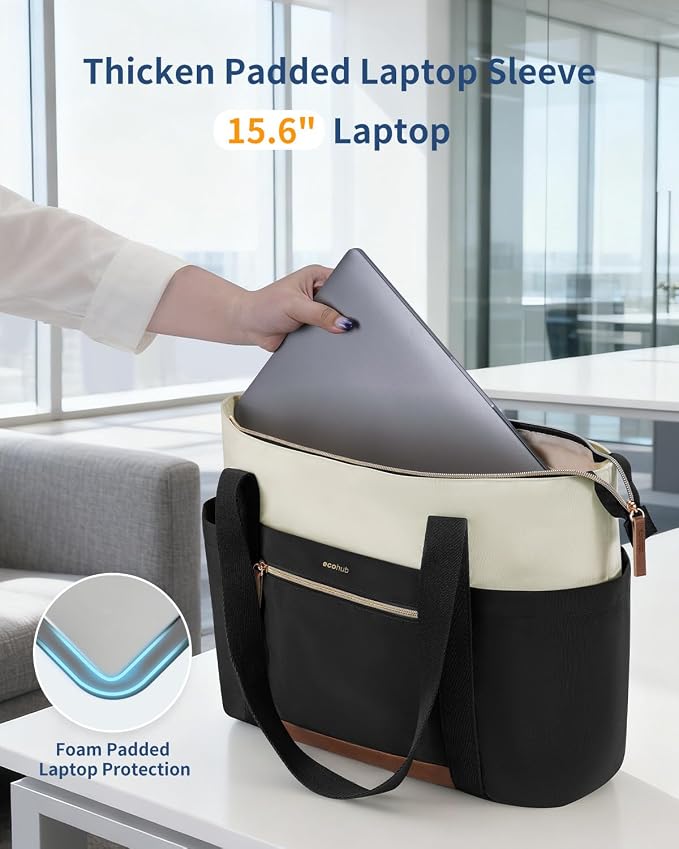 ECOHUB Large Tote Bags for Women Lightweight Laptop Tote Bag for Work Nurse Teacher Travel Totes with Compartments Cup Holder - Image 3