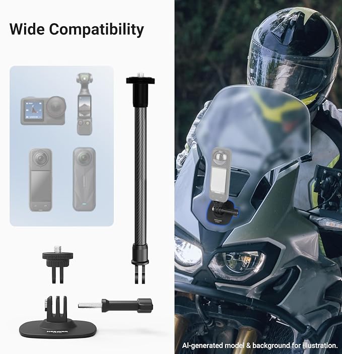 NEEWER Flexible Helmet Mount with Extension Pole Compatible with Insta 360 GoPro DJI, Adhesive Action Camera Holder Base Adapter for POV Video Recording Live Streaming, for 1/4" Accessories, AC060 - Image 5