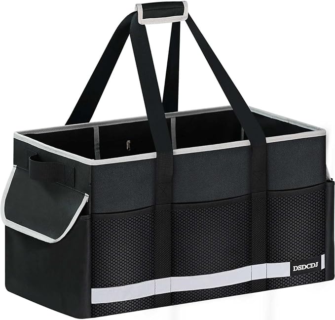 Upgrade Extra Large Utility Tote Bag with Reflective Strip, Standing Reusable Grocery Bags with Hard Bottom & 4 Sided Reinforced, Collapsible Utility Tote with Handles for Shopping, Beach, Car | Upgrade by DSDCDJ