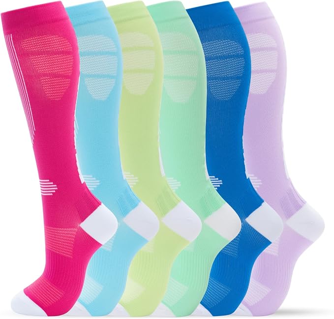 fenglaoda Compression Socks Women Men 6 Pairs, Knee High Best Support Circulation Socks for Running, Travel, Flight, Nurse by fenglaoda