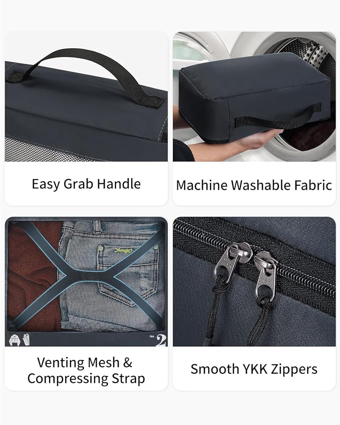 ECOHUB 7 Set Packing Cubes Tear-Resistant Luggage Packing Organizers with Number Icon for Travel Accessories Luggage Suitcase Machine Washable Packing Cubes (Dark blue) - Image 5