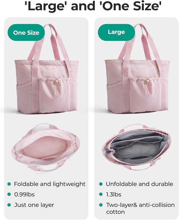 BAGSMART Foldable Tote Bag with Drawstring Bag, Tote Bag Shoulder Bag Top Handle Handbag for Travel, Work, Beach, Gym - Image 2