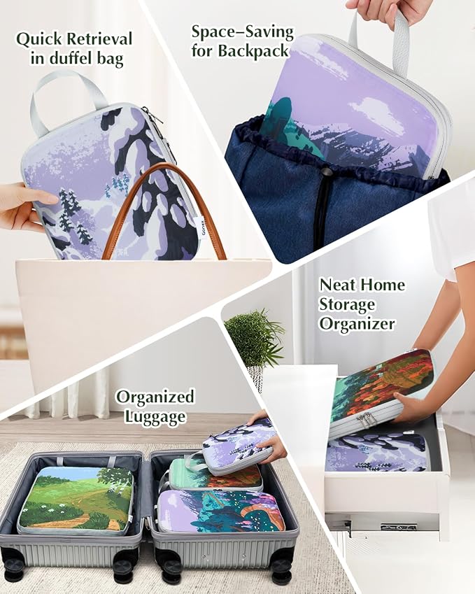 Gonex 4-Piece Compression Packing Cubes, Expandable Travel Organizers | Unique Printed Design, Ripstop Fabric, Double-Zip Compression, Carry-On Friendly, Lightweight - Image 7