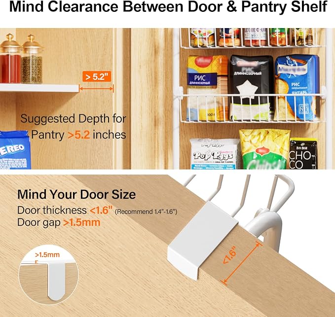 Delamu Over the Door Pantry Organizer, 6-Tier Pantry Organizers and Storage, Metal Cabinet Door Organizer, Hanging Spice Rack Shelves for Home & Kitchen, D5 x W18 x H50 inch, White - Image 2