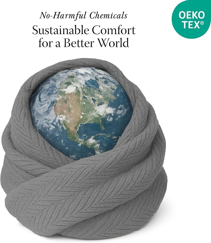 Threadmill Cotton King Blanket, Herringbone, Dark Grey, Machine Washable | 100% Cotton, Herringbone Pattern, 106x92 in, Breathable, All-Season, OEKO-TEX Certified, Machine Washable - Image 6