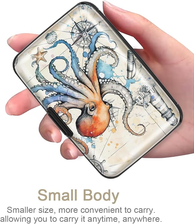 Coco Rossi Credit Card Holder RFID Aluminum Small Mini Wallet Women | Metal Wallet, Business Cards Holder, ID Case, Slim Sleeves, Womens Girls Gift, Carry Proof Wallets for Travel, Octopus - Image 5