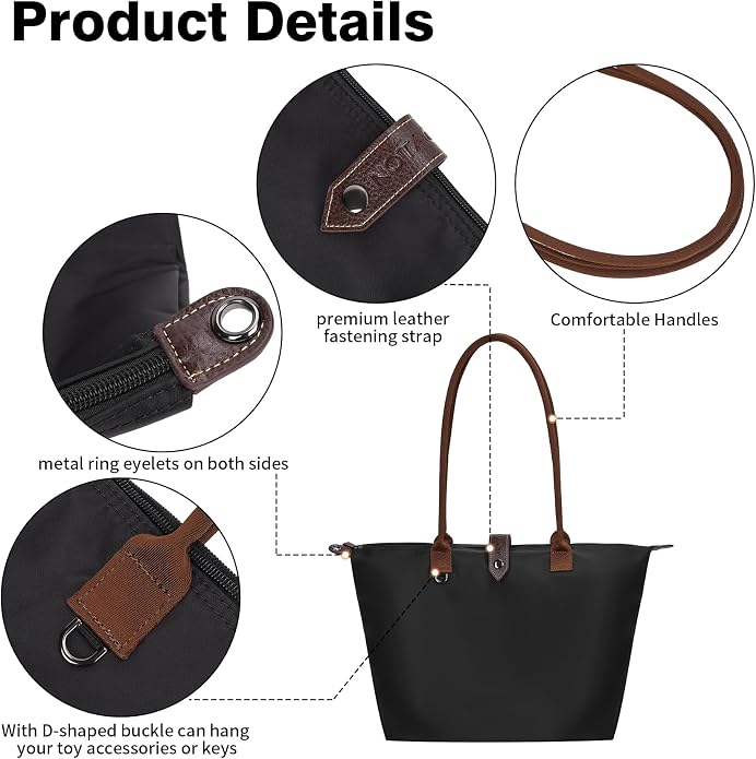 Tote Bags for Women, Foldable Tote Bag with Zipper Top-Handle Purse Waterproof Shoulder Hobo bags Handbags for Travel - Image 6