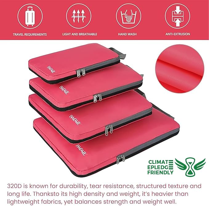 BAGAIL 4 Set/6 Set/8 Set Compression Packing Cubes Travel Accessories Expandable Packing Organizers (Cloth Pattern, 4-Coral) - Image 5