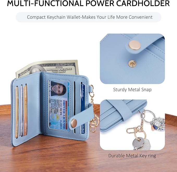 POIUGOYA Slim Wallet for Women,RFID Blocking Bifold Credit Card Holder with Zipper Coin Pocket,ID Window,Keychain - Image 3