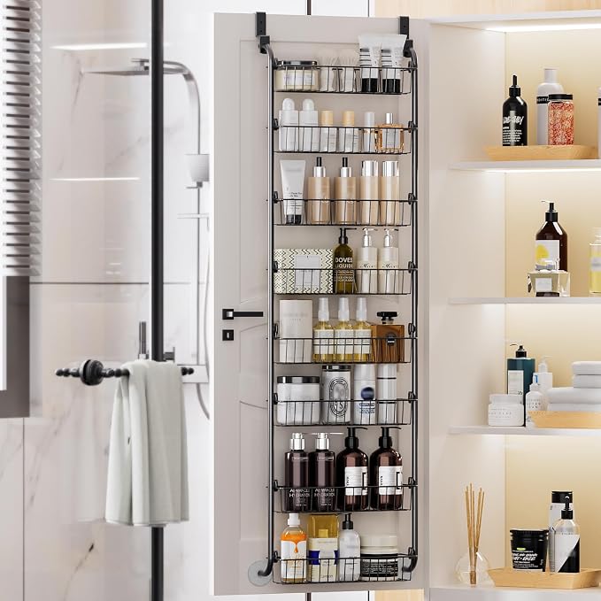 Delamu Over The Door Pantry Organizer, 8-Tier Pantry Door Organizers and Storage, Metal Hanging Spice Rack, Seasoning Organizer, Door Organizer for Home Kitchen Bathroom, Black - Image 7