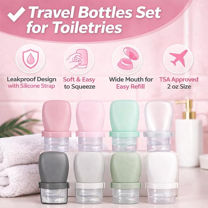 2 oz Travel Bottles, Leakproof Silicone Squeeze Bottle Mini Travel Size Container for Toiletries Lotion Shampoo and Conditioner Liquid Salad Dressing to go Condiment, TSA Approved, 4 Pack - Image 2