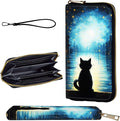 Wallet,Leather Long Wallet Suitable For Ladies And Teenagers - Detachable Wristband + RFID Travel Wallet With Card Slot - Black Cat by Unknown