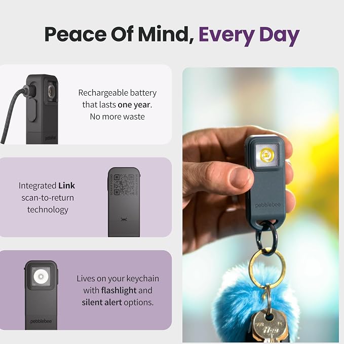 Pebblebee Halo Personal Safety Alarm, Loud Siren & Strobe | Location Sharing, Rechargeable Keychain w/ Flashlight | Works w/ Apple & Google Find - Image 7