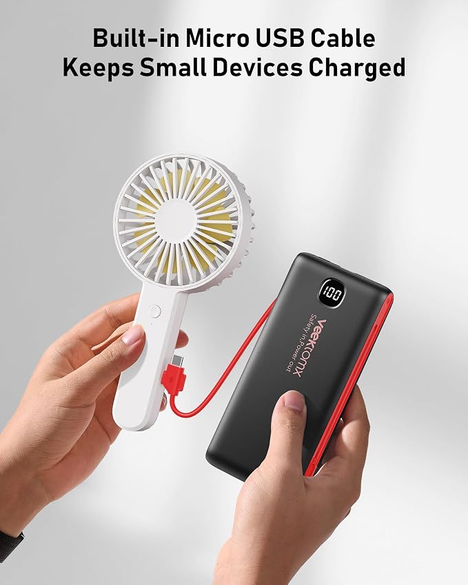 VEEKTOMX Portable Charger with Built-in Cables and AC Wall Plug, 10000mAh | Pocket-Size Travel Power Bank with USB-C and Micro-USB Cables for up to 4 Devices Including iPhone, iPad, Samsung, Red Black - Image 4