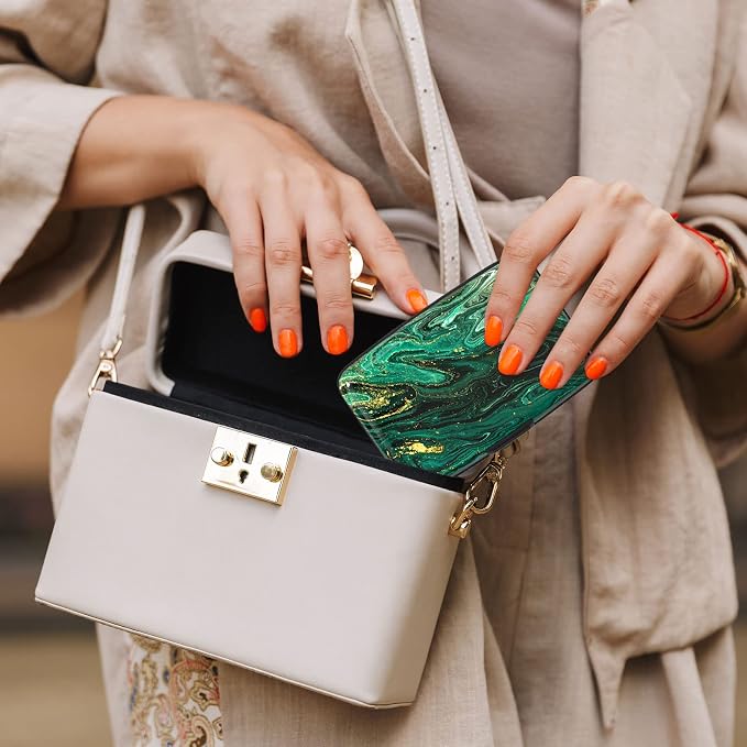 Credit Card Holder, Mini Aluminum Card Wallet RFID Blocking Slim Metal Hard Card Case for Women Men, Green Gold Marble - Image 7