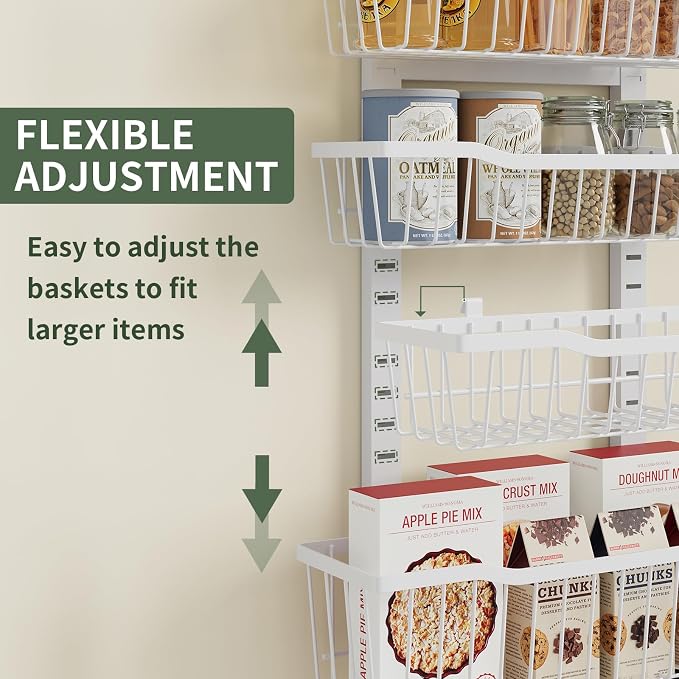 Eastherry Over The Door Organizer，8-Tier Over The Door Pantry Organizer with Adjustable Baskets，Metal Hanging Pantry Organizers and Storage for Kitchen, Back of Door Seasoning Rack (White) - Image 3