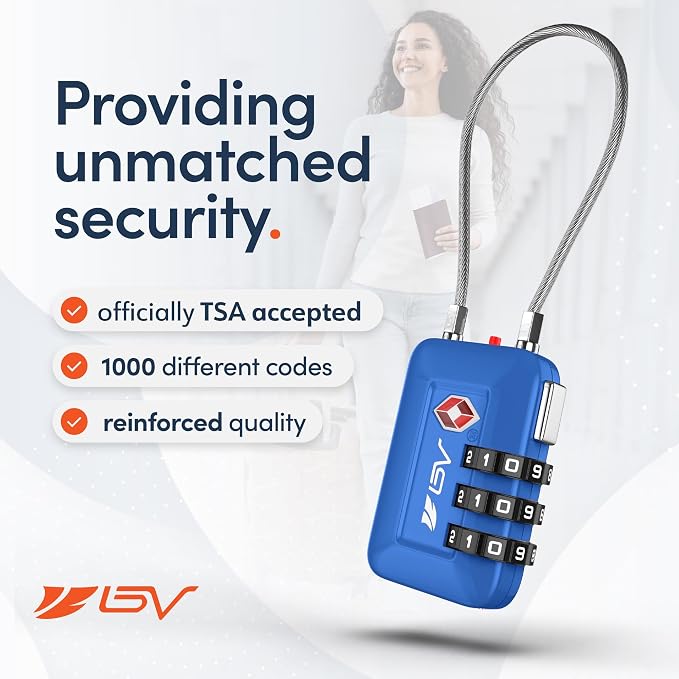 TSA Accepted Luggage Travel Lock, Set-Your-Own Combination Lock for School Gym Locker, Luggage Suitcase Baggage Locks, Filing Cabinets, Toolbox, Case (Blue, 2 Pack) - Image 4