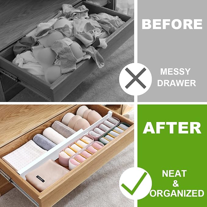Bamboo Drawer Dividers Organizers, Expandable Drawer Separators Splitter,17-22 inches Long Adjustable Spring-loaded Organizer for Large Utensil, Clothes, Tools Drawers (White) - Image 2