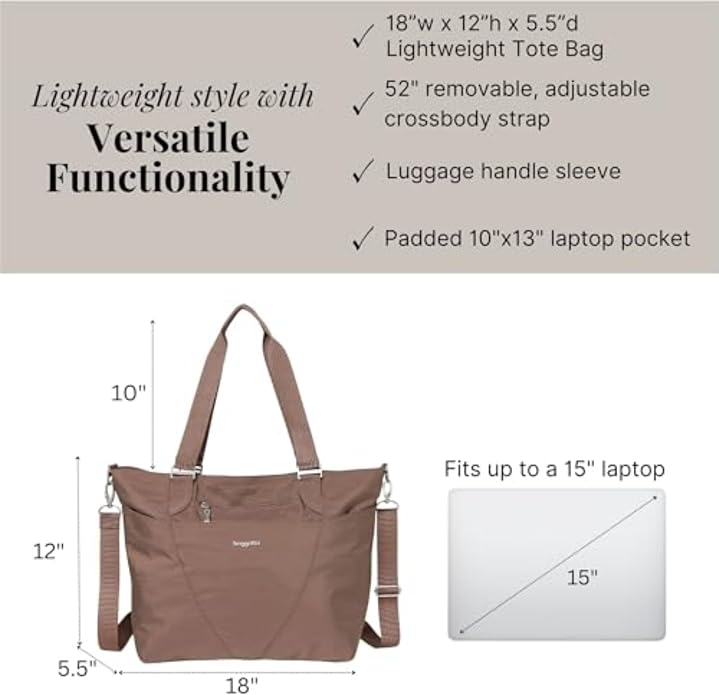 Baggallini Avenue Tote - 12x18 Laptop Tote Bag for Women - Lightweight Work Travel Carry On Bag - Image 6