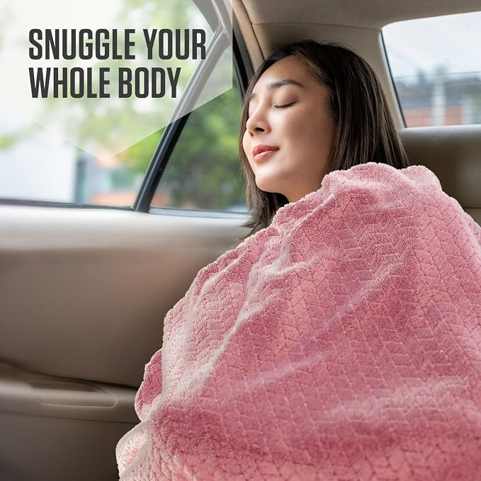 VENTURE 4TH Travel Blanket Pillow, 2-in-1 Soft Plush - Pink | 68"x42" ultra-soft micro plush Blanket. Folds into portable Pillow Case with Travel Sleeve & Clip. Lint-free, no shedding. - Image 8