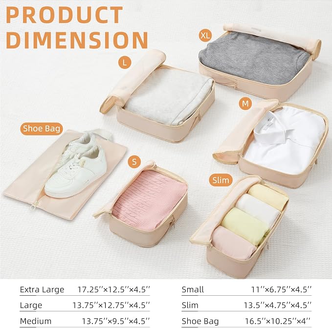 BAGAIL 4 Set/6 Set/8 Set Compression Packing Cubes Travel Accessories Expandable Packing Organizers (Square Mesh, 05-Cream) - Image 2