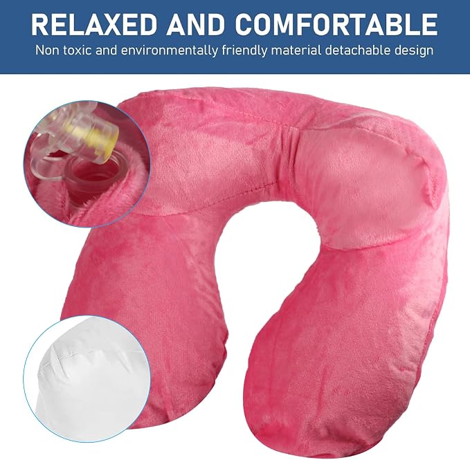 Air-Filled Travel Pillows for Sleeping Airplane Neck Support for Traveling Pillow Inflatable Travel Neck Pillows for Air-Filled Neck Pillow Airplane, with Eye Masks, Earplugs - Image 4