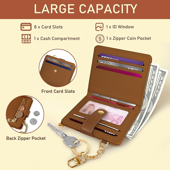 Jogjam Caramel Rfid Women Wallet, Small Slim Compact Credit Card Holder | PU Leather Bifold Cash Zipper Coin Pocket ID Window, for Female Ladies Teen Girls Girly Gifts - Image 4
