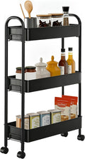 Slim Rolling Cart, Metal Frame Utility Rolling 3-Tier Narrow Storage Cart | Kitchen Storage Organizer, Mobile Shelving Unit for Bathroom Kitchen by Unknown