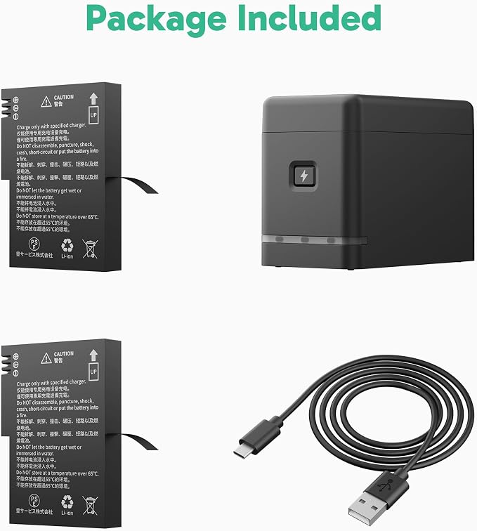 2 x 1350mAh Rechargeable Battery with 3-Channel Charger Case for AKASO 360 Camera, MicroSD Card Storage Slots - Image 8