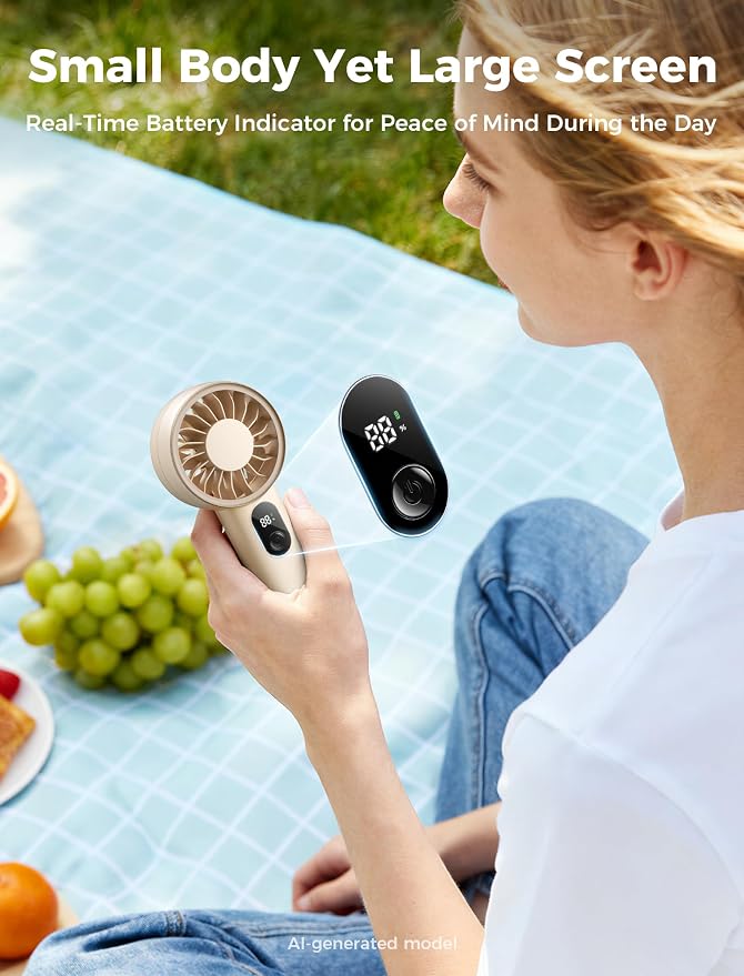 Aecooly Mighty Portable Fan, Powerful Handheld Fan, USB Rechargeable | [18H Max Cooling Time], Mini Personal Battery Powered, Pocket for Travel, Summer, Gifts for Women, Girls -Beige - Image 6