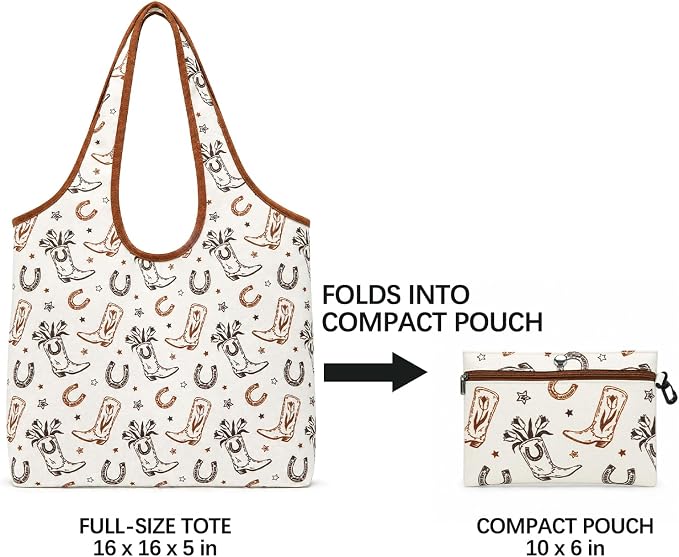 Montana West Foldable Canvas Tote Bag for Women Large Shoulder Bag with Built-In Zip Pouch - Image 5