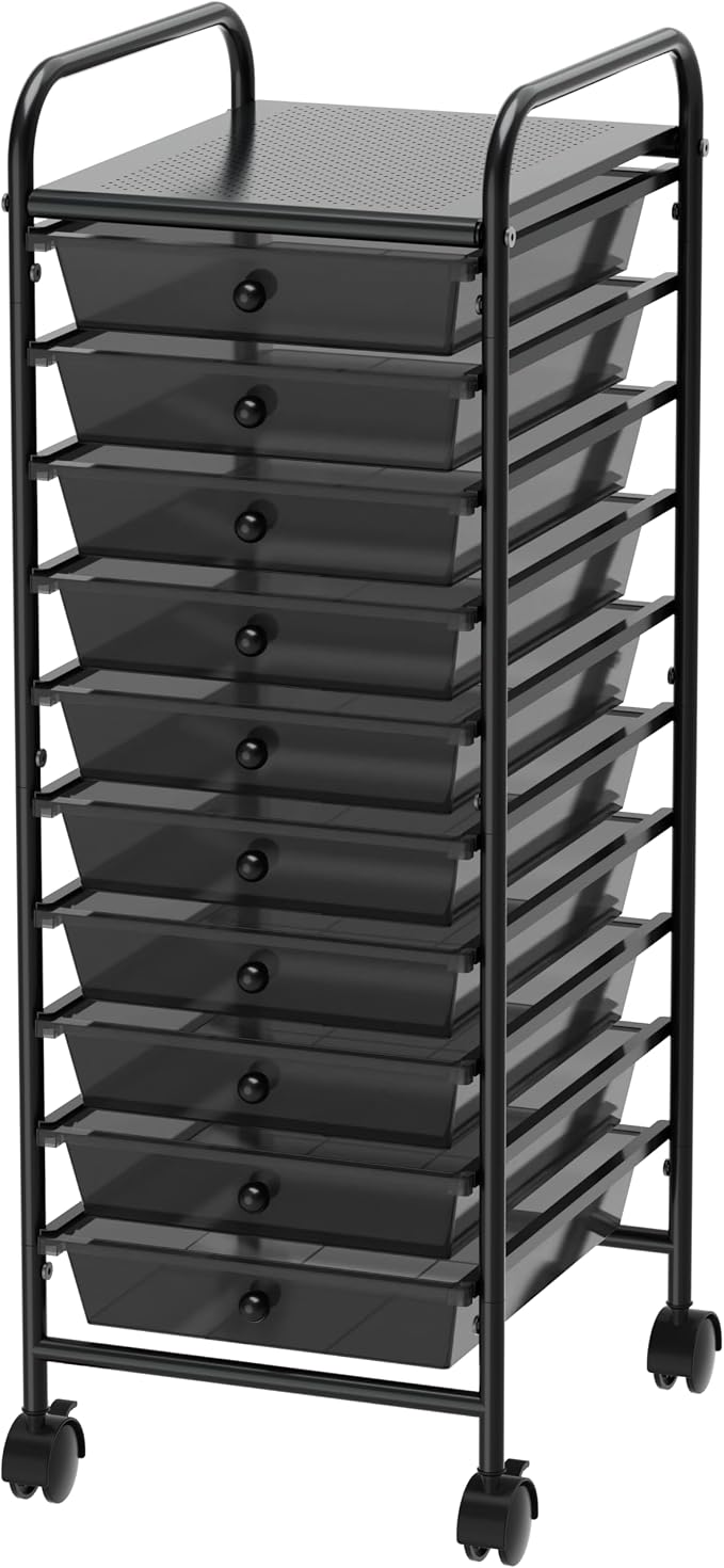 Simple Houseware 10 Drawers Rolling Utility Cart Organizer, Black | 1-Column, 36" Height, Lockable Wheels, for School, Office, Art Craft, and Paper Storage by SimpleHouseware