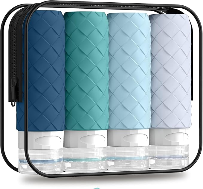 Silevoler Travel Bottles for Toiletries, TSA-Approved Travel Size Container | Woven Pattern BPA Free Silicone Leak Proof Refillable Liqus Shampoo And Conditioner Essentials Toiletry Bottles(Mint Greeen) by Silevoler