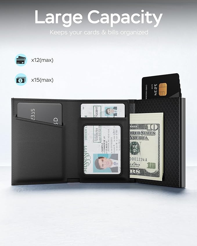 Mens Wallet with Airtag Holder, RFID Wallets for Men Pop up Card Holder, Smart, Slim, Minimalist, Trifold - 10+ Cards Capacity | ID Window | Cash Slot | Magnetic Closure, Gift for Him - Image 4