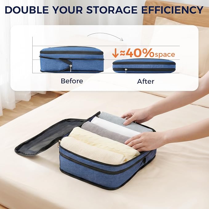 BAGAIL 8 Set Compression Packing Cubes, Expandable Luggage Organizer Bags for Travel Accessories (Navy) - Image 2