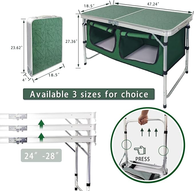CampLand Outdoor Folding Table Aluminum Lightweight Height Adjustable with Storage Organizer for BBQ, Party, Camping - Image 4