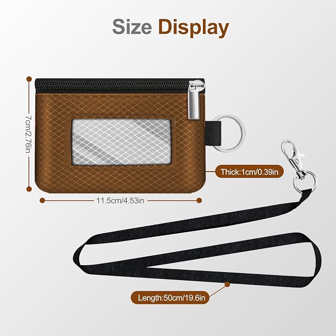 Minimalist RFID Blocking Small Wallet with ID Window,WaterResistant Zip Id Case Wallet with Lanyard Keychain for Cards,Cash,Travel,Women,Men (Brown/Light Grey) - Image 5